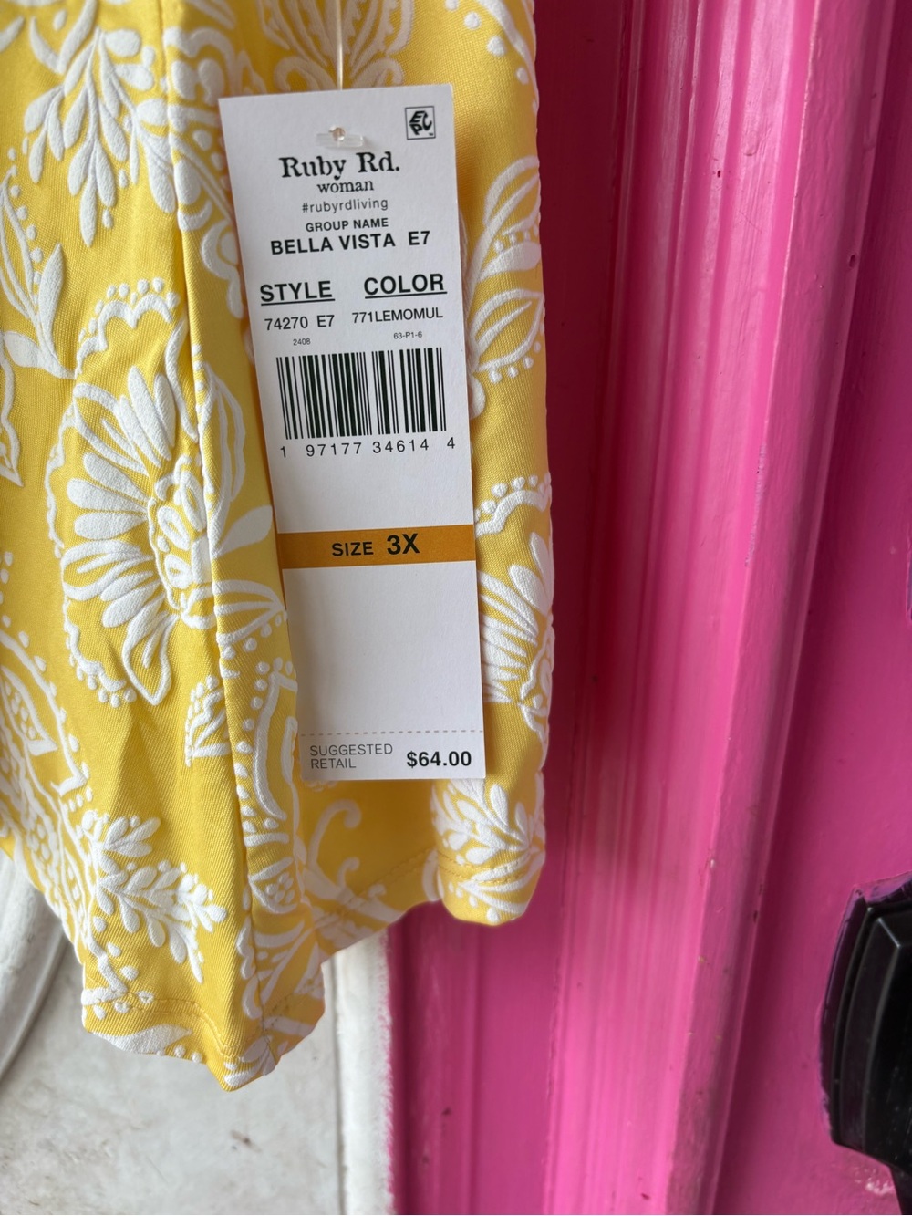 Ruby Rd. Yellow Paisley Split V-Neck Blouse - Picture 4 of 9